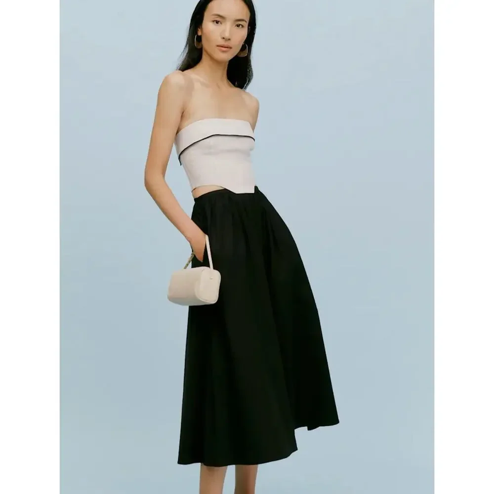 REFORMATION Livvy Two Piece Strapless Linen Top Cotton Midi Skirt Size 10